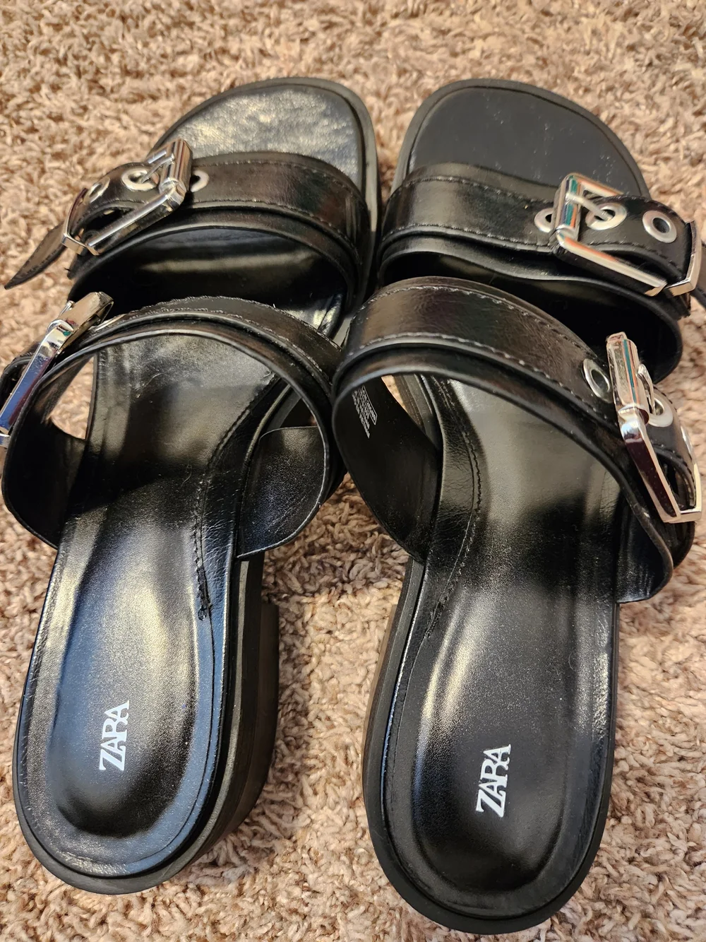 Zara Black Double Buckle Slide Sandals - Picture 5 of 6